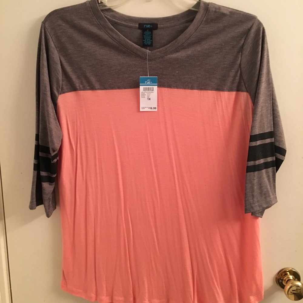 Plus Peach Blocked Varsity Striped Tee